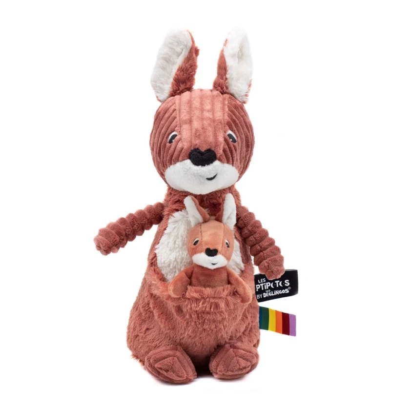 Peluche kangourou Allezou maman et son bébé terracotta - Les Ptipotos