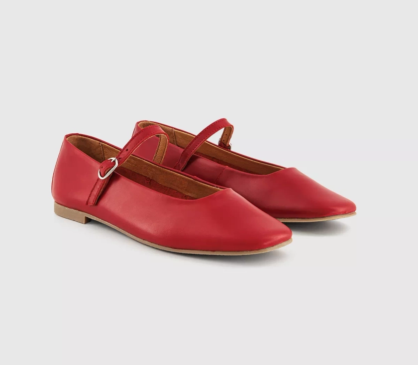 OFFICE Friday Mary Jane Ballet Pumps Red Leather - Flat Shoes for Women