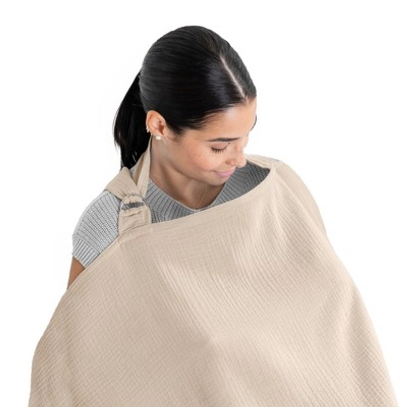 Muslin Nursing Cover for Baby Breastfeeding, Soft & Breathable Breastfeeding Cover for Mom by Comfy Cubs - Sand