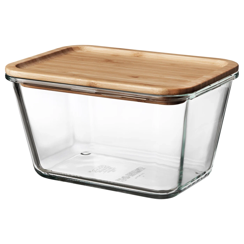 IKEA 365+ rectangular glass, glass bamboo, Food container with lid, Length: 21 cm Volume: 1.8 l - IKEA