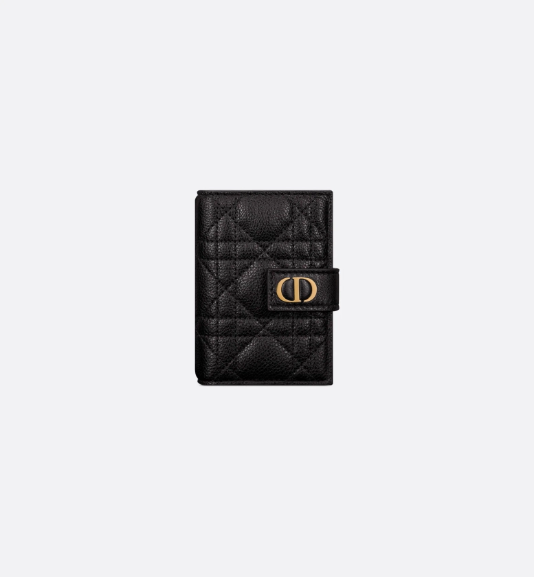Dior Caro Dandelion Card Holder Black Supple Cannage Calfskin | DIOR