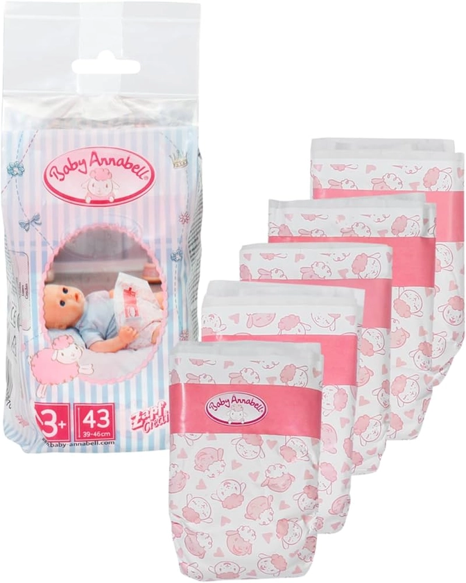 Baby Annabell Nappies for 43 cm Dolls - Easy for Small Hands, Creative Play Promotes Empathy and Social Skills, For Toddlers 3 Years and Up - 5 Pack : Amazon.co.uk: Toys & Games