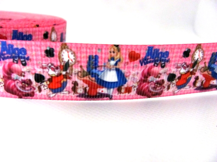 Disney Style Alice in Wonderland 7/8 inch Grosgrain Ribbon Pink