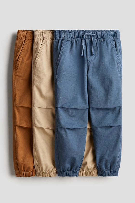 3-pack Cotton Joggers - Regular waist - Long - Blue/light beige/brown - Kids | H&M US