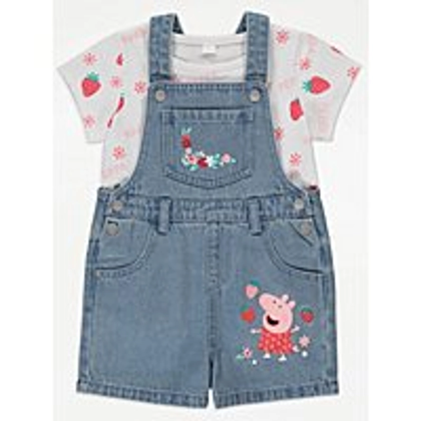 Peppa Pig Strawberry Dungarees and T-Shirt Outfit | Kids | George at ASDA