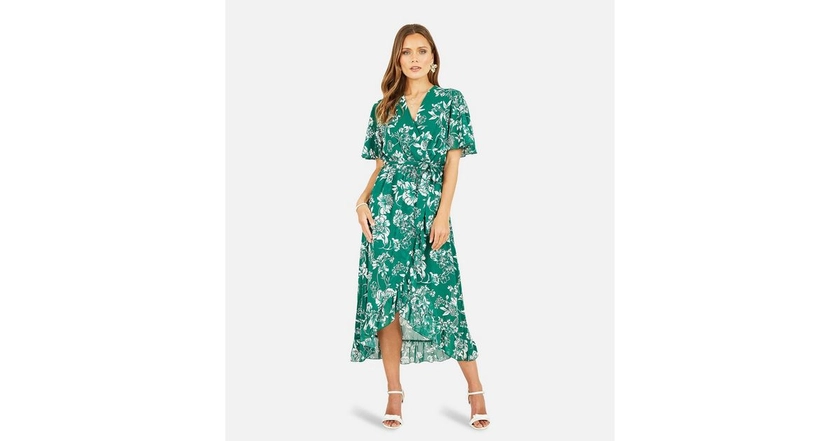 Mela Green Floral Frill Midaxi Wrap Dress | New Look