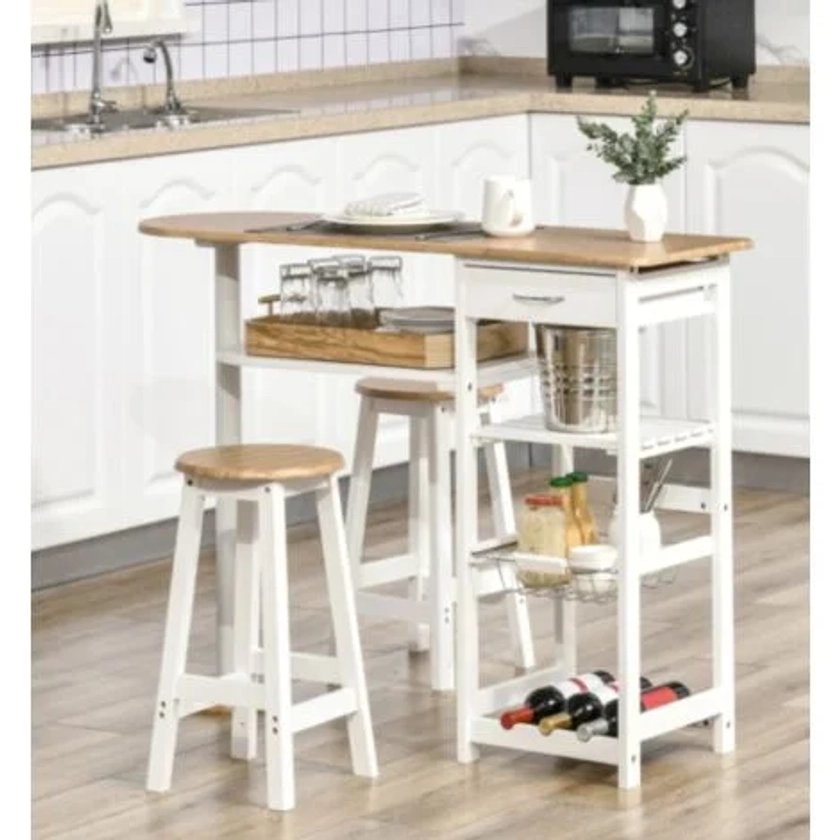 Bar Table Set Breakfast Kitchen Chairs Dining 2 Tall Stools Storage Space Saving