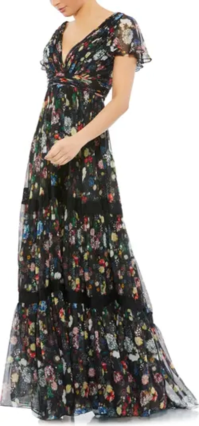 Mac Duggal Floral Print Tiered Empire Waist Chiffon Gown | Nordstrom