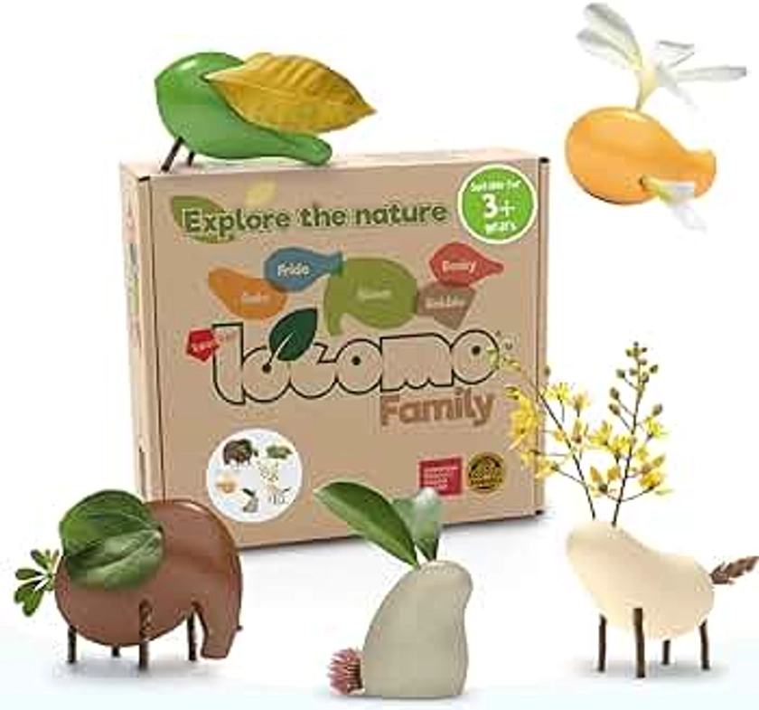 Nature Wooden Toys Locomo Family II Animal Figures Waldorf Open-Ended Educational Outdoor Play for Childs Learning & Creativity, Sensory for Kids 3 4 5 6 7+ Year Old, Montessori Toy Gifts (Set of 5)