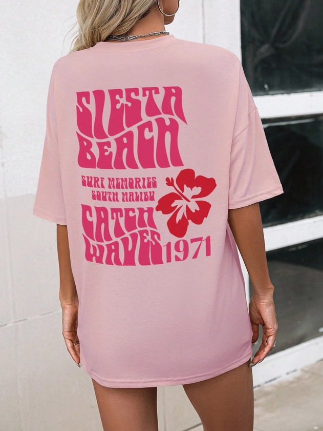 SHEIN Essnce Slogan Printed Drop Shoulder T-Shirt