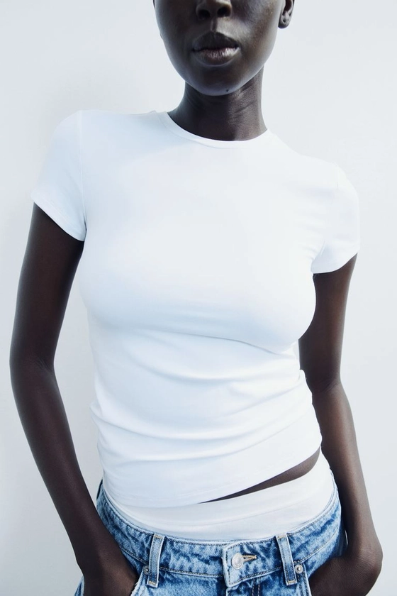 T-shirt ajusté en microfibre - Blanc - FEMME | H&M FR