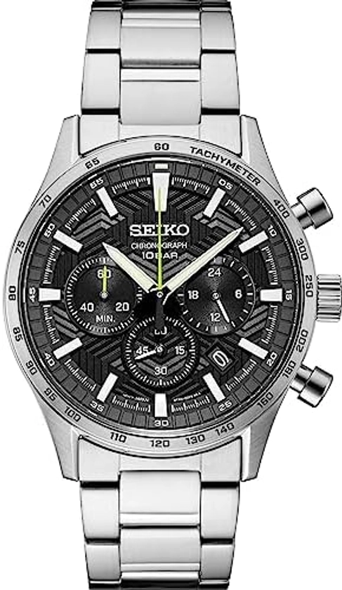 SEIKO Essentials SS Quartz Chrono Esfera negra, Negro -, Casual