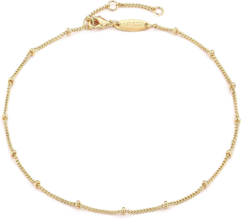 MEVECCO Anklet for Women Gold Chain 14K Gold Plated Dainty Boho Beach Summer Simple Foot Jewelry Ankle Bracelet for Girls