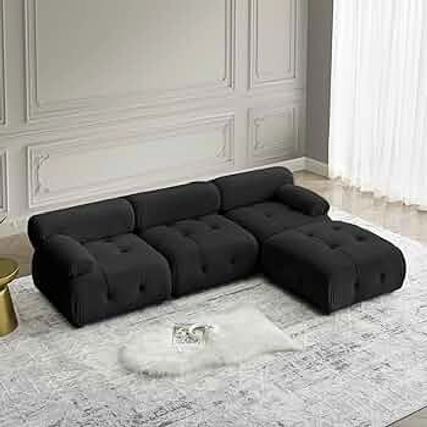 Modular Sectional Sofa, Living Room Couch Button Tufted Designed Cloud Sofa DIY Combination, L Shaped Couch with Reversible Ottoman, Black