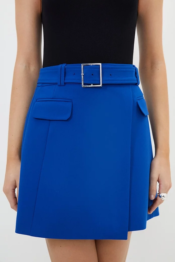 Clean Tailored Belted Wrap Mini Skirt | Karen Millen