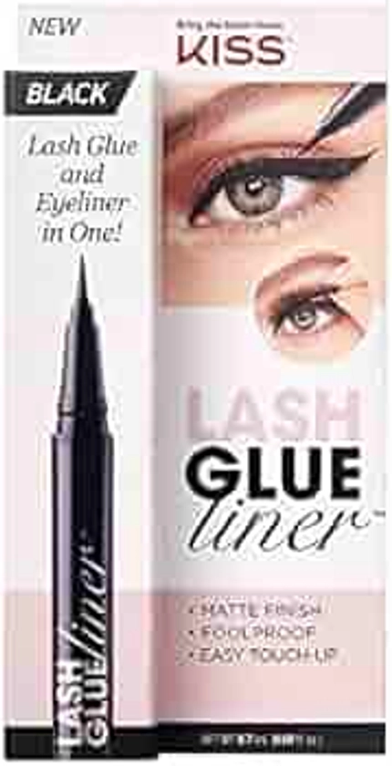 KISS Black Lash GLUEliner, 2-in-1 Felt-Tip Eyelash Adhesive and Eyeliner, Matte Finish, Foolproof Application, Easy Touch-Up, 0.02 Oz.