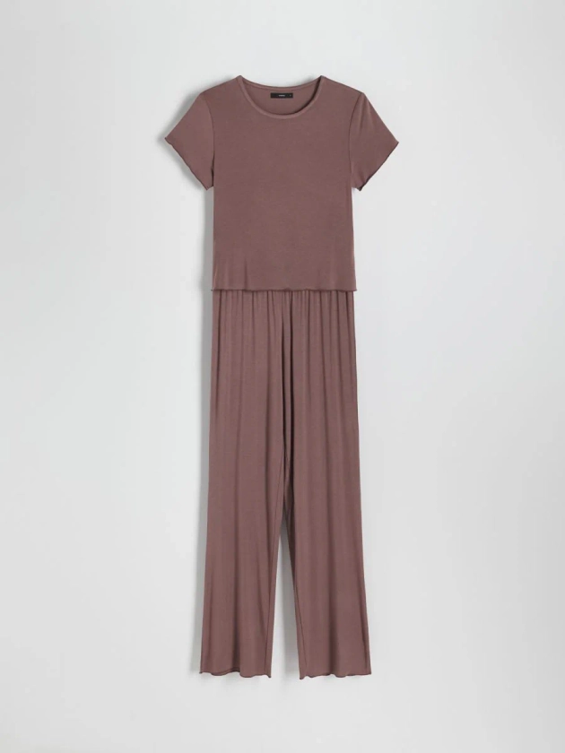 Ensemble de pyjama deux pièces en viscose mélangée Couleur marron - RESERVED - 052BI-88X