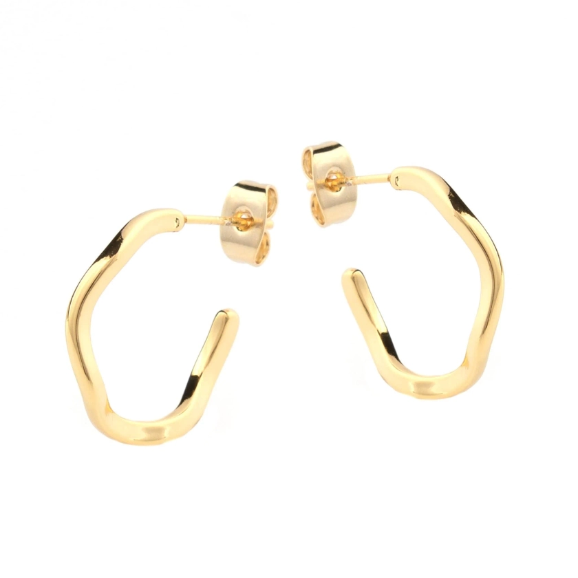 Small Gold Wave Hoops | Small Gold Curved Hoops |