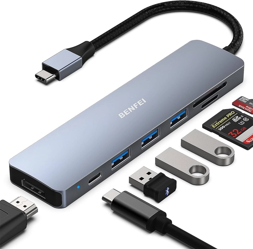 BENFEI Hub USB C vers HDMI, 3 Ports USB-C vers USB, USB C vers Carte SD/TF, Charge PD, Compatible avec MacBook Pro/Air, iPhone 15 Plus Pro Max, Samsung Galaxy S22/21, Surface Book 2, Dell XPS 13/15 : Amazon.fr: Informatique