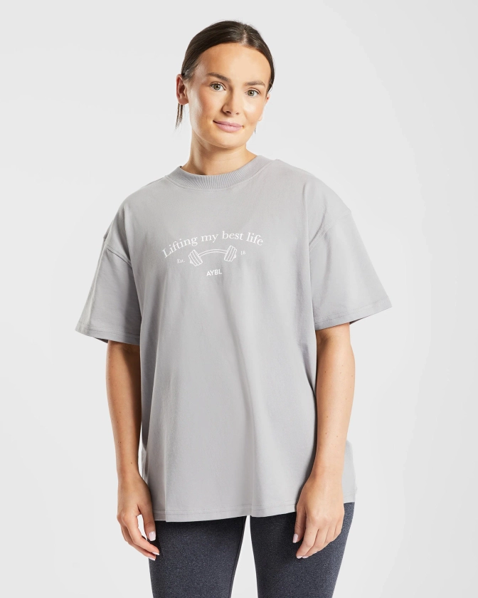 Lifting My Best Life Oversized T Shirt - Grey