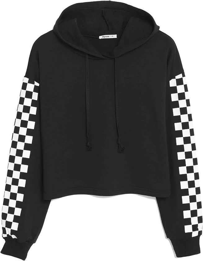 Zaprada Women's Casual Cropped Hoodie Sweatshirt Pullover Crop Tops for Teen Girls Long Sleeve Sweatshirts