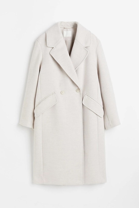 Double-breasted coat - Long sleeve - Long - Light beige - Ladies | H&M GB