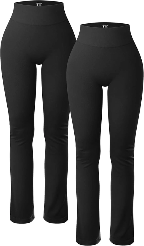 OQQ Women's 2 Piece Yoga Pants Ribbed Seamless Workout High Waist Athletic Straight Leg Leggings Black Black at Amazon Women’s Clothing store