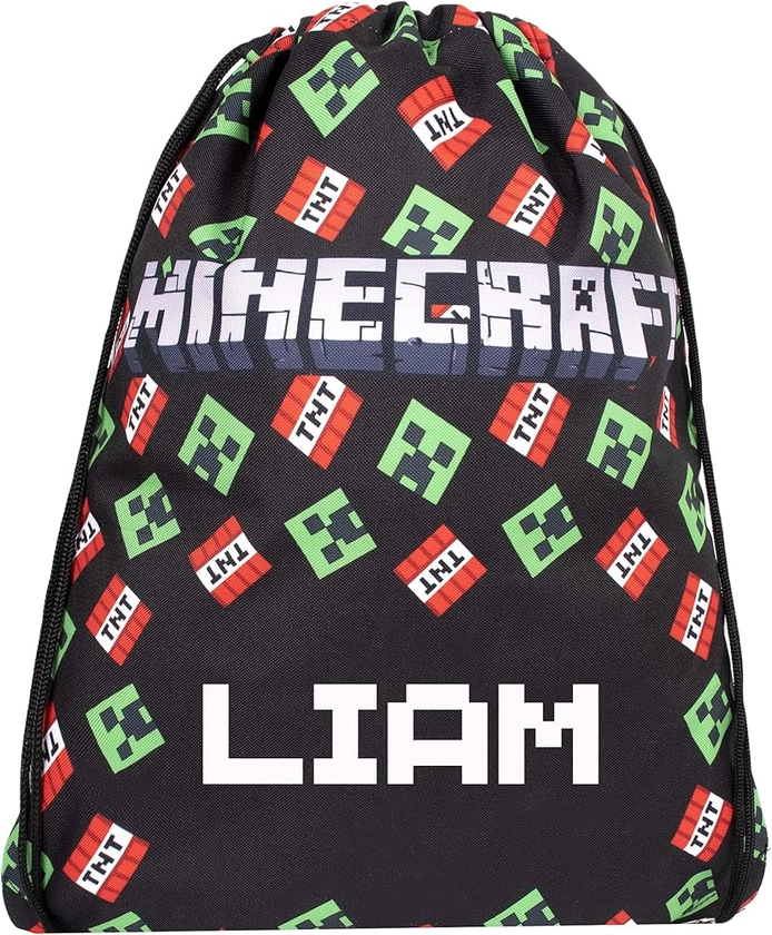 Minecraft - Personalised Drawstring Bags - Great School Bag and Gym Bag for Kids - Official Merchandise - Personalised Gym Bags Fanatics - Tnt/Creeper World