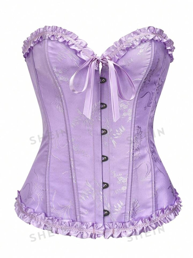 Frill Trim Lace Up Back Overbust Corset Top