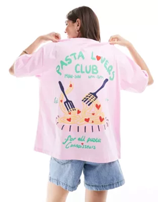 ASOS DESIGN - T-shirt oversize à inscription Pasta Lover - Rose