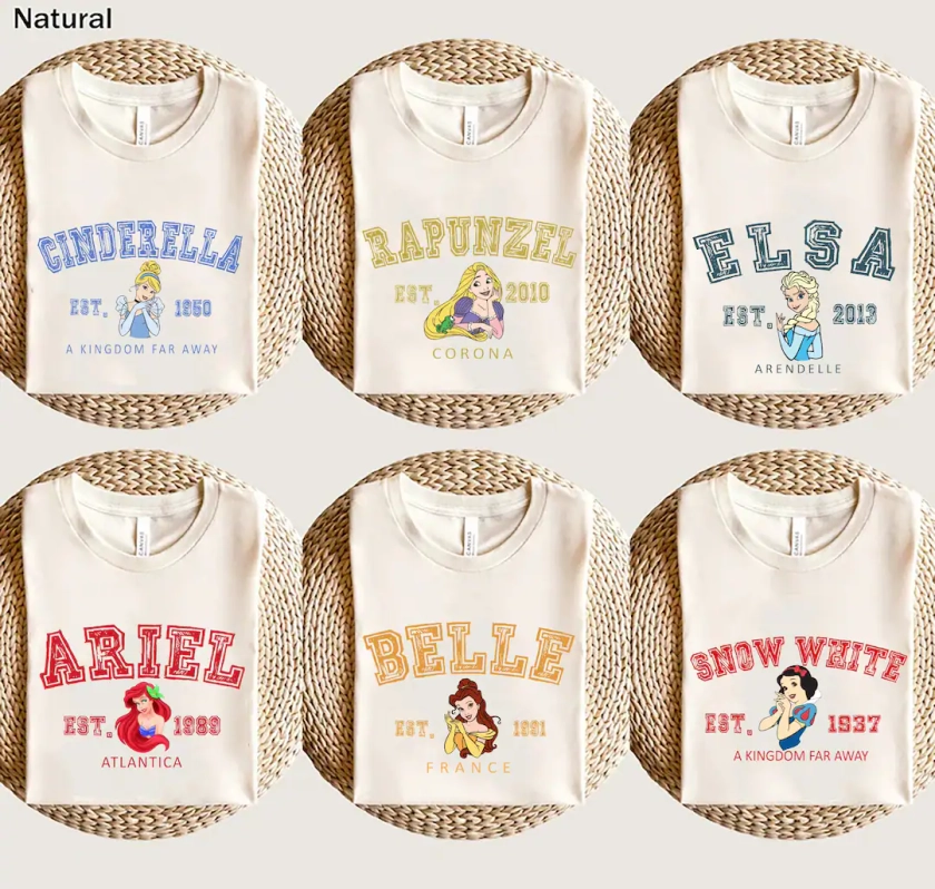 Disney Princesses Shirts, Princess Belle, Princess Moana, Princess Elsa, Princess Anna, Princess Ariel,Princess Snow White,Princess Rapunzel - Etsy France