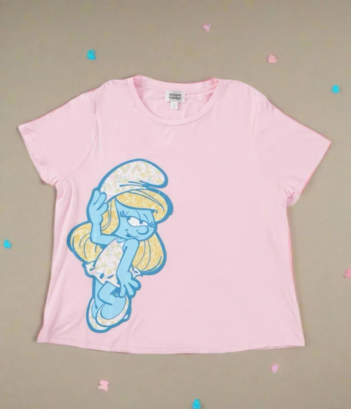 The Smurfs x Unique Vintage Pink Smurfs Fitted Tee