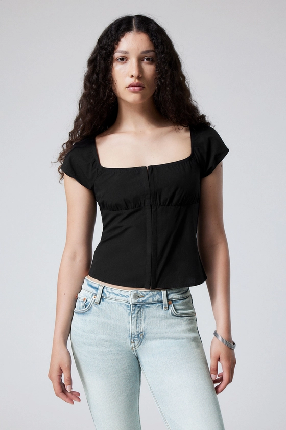 short sleeve square neck blouse - Black | Weekday GB