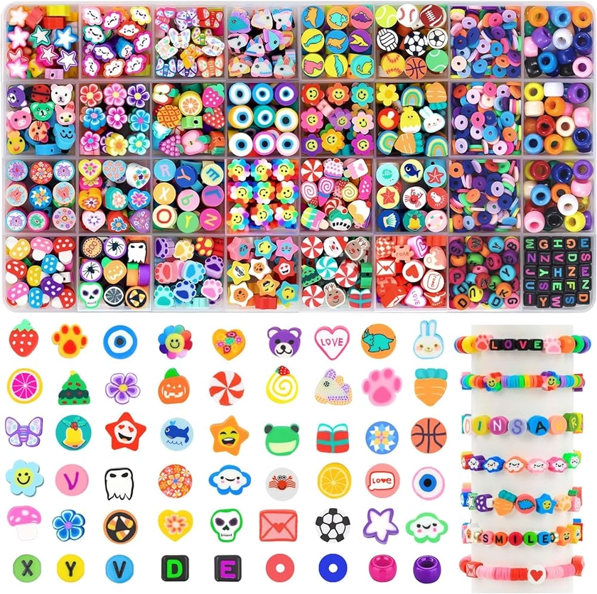 Amazon.com: DULEFUN 1060pcs Polymer Clay Beads Charms Kits 28 Styles Cute Fun Clay Beads Charms Flower Butterfly Heart Letter Pony Beads Charms for Women Girls Jewelry Bracelet Necklace Earring Making : Everything Else