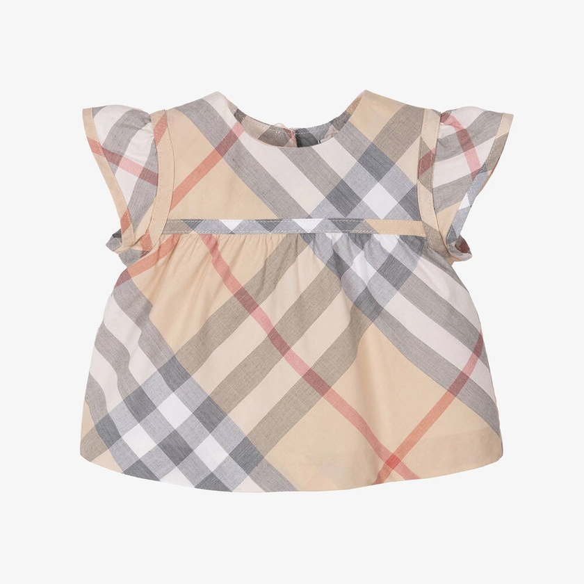 Baby Girls Beige Check Cotton Blouse