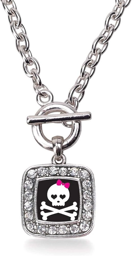 Inspired Silver - Silver Square Charm 18 Inch Necklace with Cubic Zirconia Jewelry