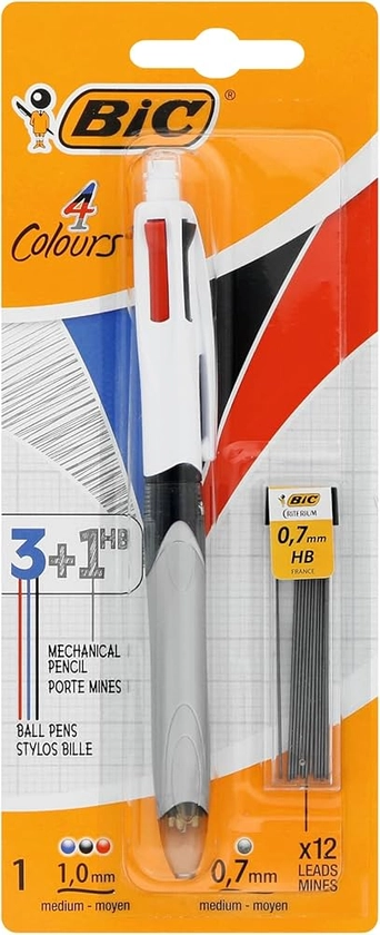 BIC 4-kleurige balpen "4 kleuren 3+1 HB" drie balpenvullingen en een potlood in een pen, doosje Blister à 1 stuks 1 Stuk multicolor : Amazon.nl: Kantoorproducten