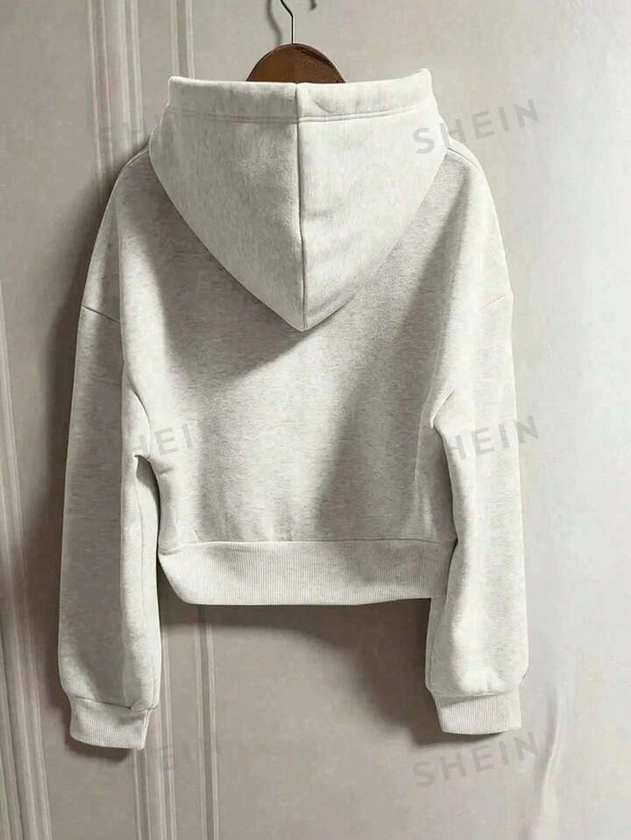 SHEIN EZwear Plus Size Women's Zip-Up Hooded Sweatshirt With Front Zipper