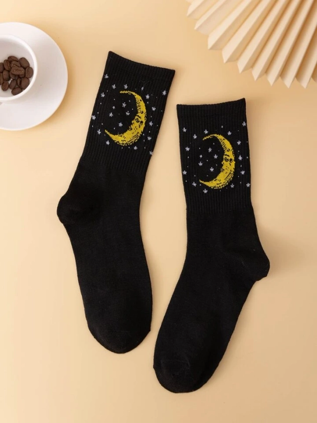 Moon Pattern Crew Socks
