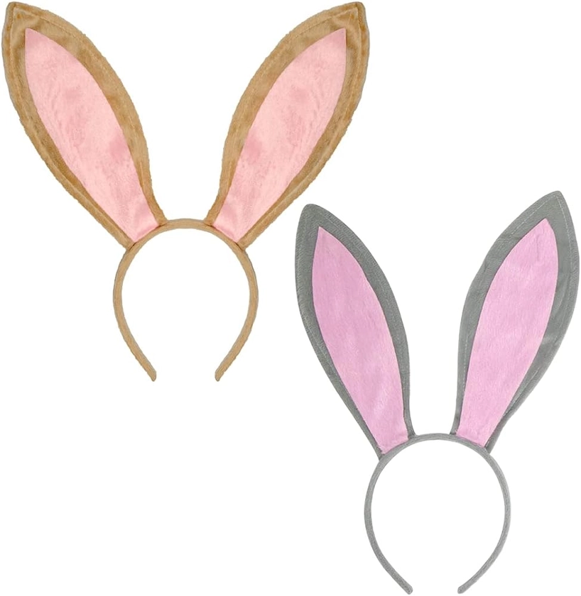Funcredible Easter Bunny Ears Headband - Velvet Rabbit Ears - Bunny Cosplay Costume Accessories - 2 Pack Bendable Bunny Ears (Gray and Brown)