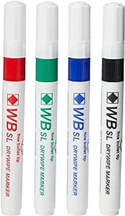 Hainenko WB SL Dry Wipe Marker with Fine Bullet Tip - Assorted (Pack of 4)
