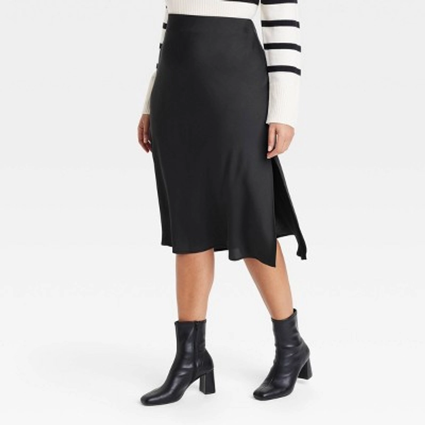 Women's A-Line Midi Slip Skirt - A New Day™ Black XXL
