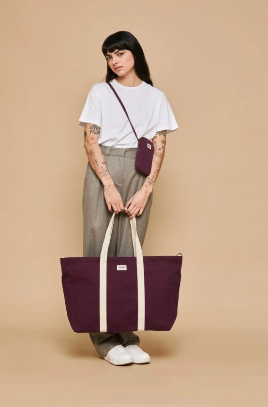 Grand Sac Cabas Jean Violet Prune Coton Bio | Hindbag