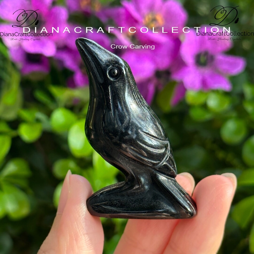 Natural Obsidian Crow ,hand Carved Crow, Crystal Crow, Reiki Healing Figurine, Crystal Sculpture, Quartz Mineral Specimen,crystal Gifts - Etsy UK