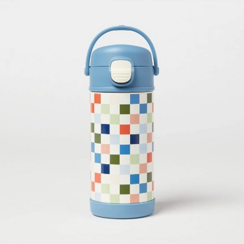 Kids' 12oz Checkered Stainless Steel Portable Drinkware Water Bottle Pink - Pillowfort™