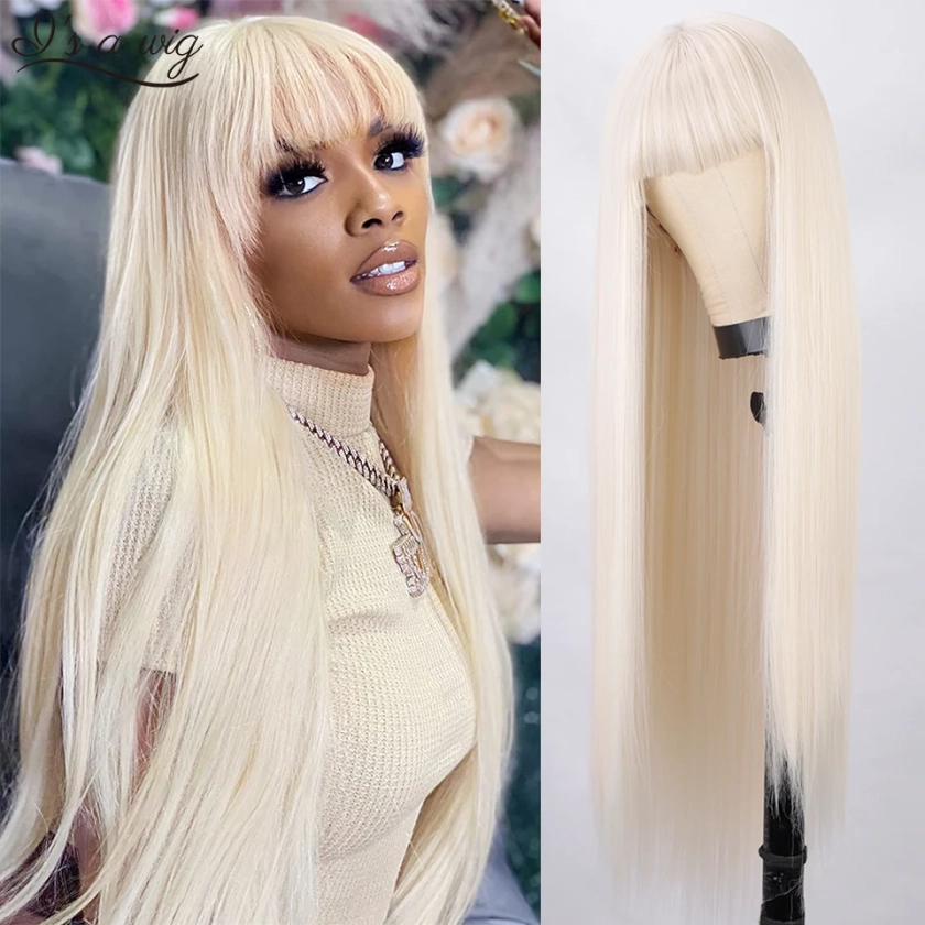 I's a wig Synthetic Blonde Wigs Long Straight Wigs with Bangs for White Black Women Red Pink Black Brown Daily Use Cosplay Wigs