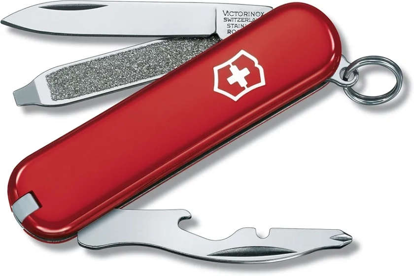 Victorinox Rally, Mini Couteau de Poche Suisse, Léger, Multitool, 9 Fonctions, Ouvre Boite, Tournevis, Rouge