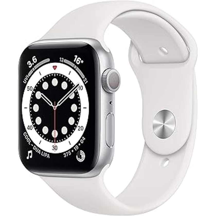 Apple Watch Series 6 (GPS, 44MM) Silver Aluminium Case with White Sport Band (Renewed)