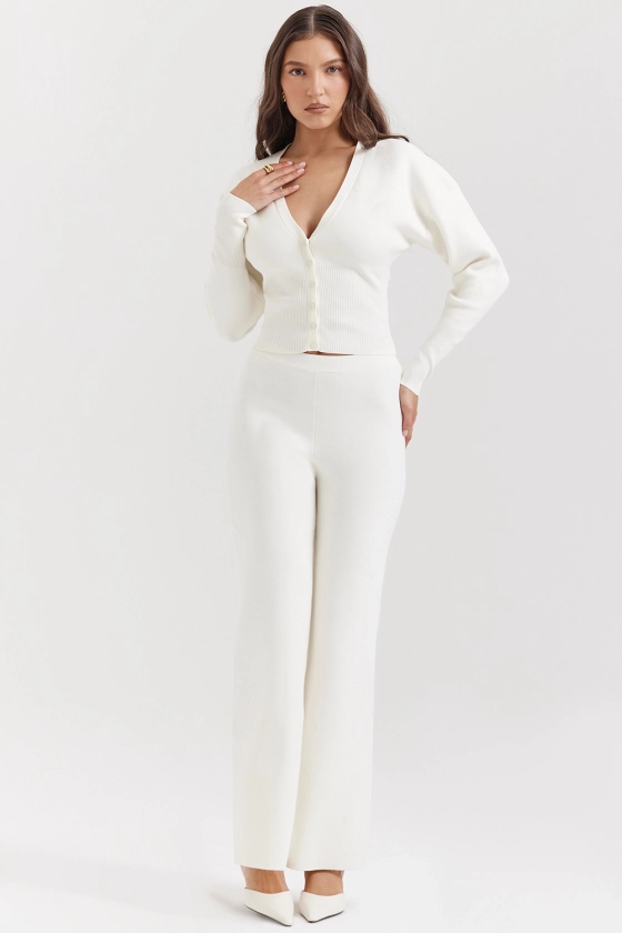 Clothing : Trousers : 'Vanna' Off White Cotton Knitted Trousers