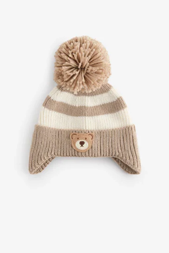 Neutral Stripe Bear Pom Hat (3mths-10yrs)